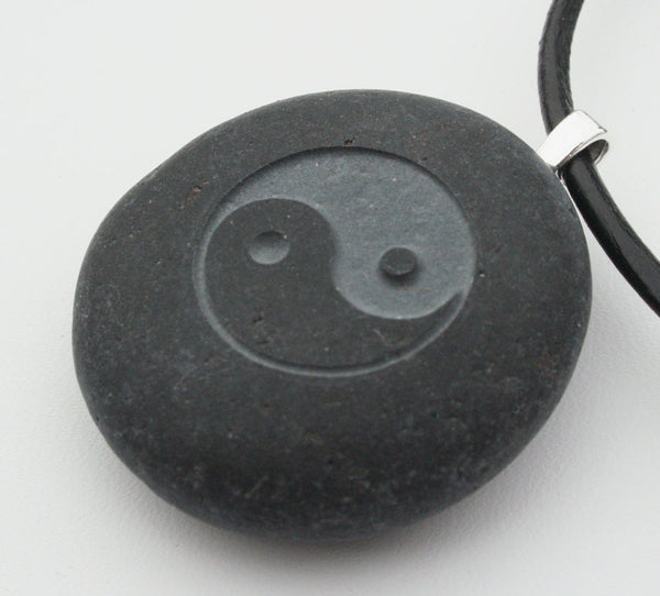 Tai Chi necklace - Tiny PebbleGlyph (C) - engraved pebble necklace