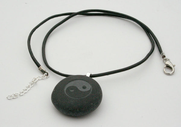 Tai Chi necklace - Tiny PebbleGlyph (C) - engraved pebble necklace