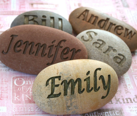 Customized Name Stone - Hand engraved name or word stones by SJ-Engraving