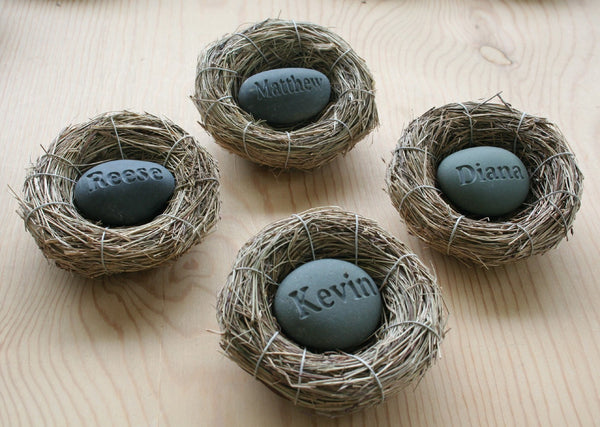 Baby's Nest (c) - Celebrate the newborn - Custom engraved stone in bird nest