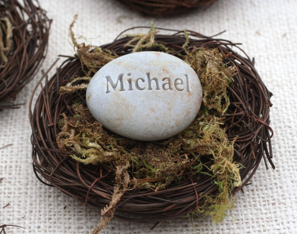 The Pebble Nest - personalized name, word or date - engraved gift in nest by SJ-Engraving