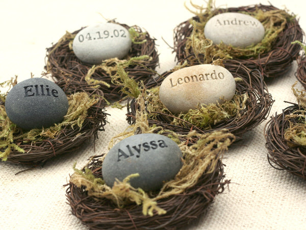 The Pebble Nest - personalized name, word or date - engraved gift in nest by SJ-Engraving