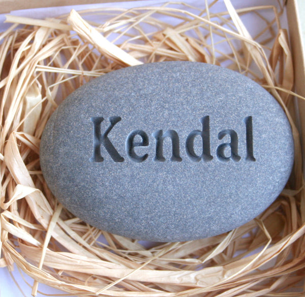Customized Engraved gifts - Pocket Stone engraved with word or name in gift box