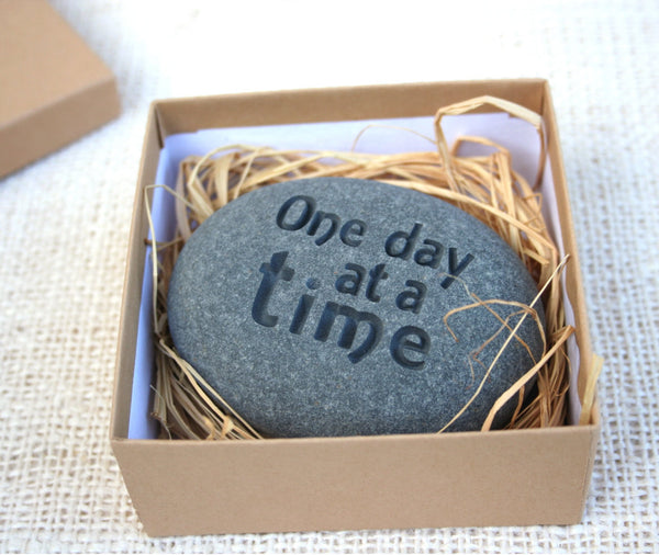 One day at a time - Engraved Inspirational Stone - Home decor and paperweight stone