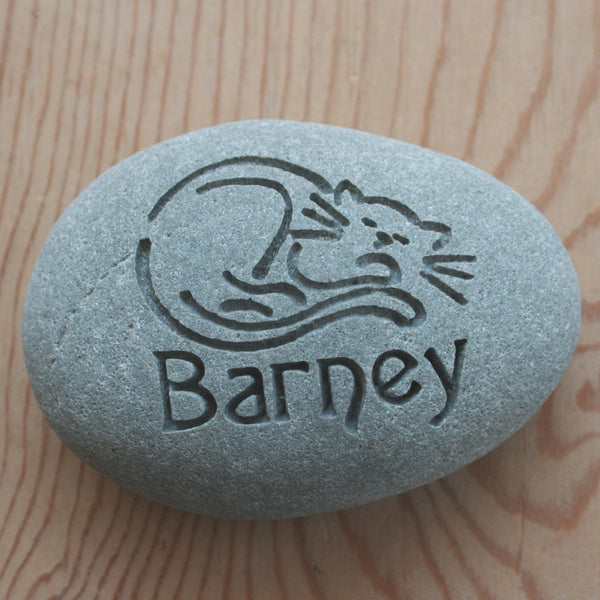 Engraved Cat Memorial - Customized Palm Size Stone Engraving