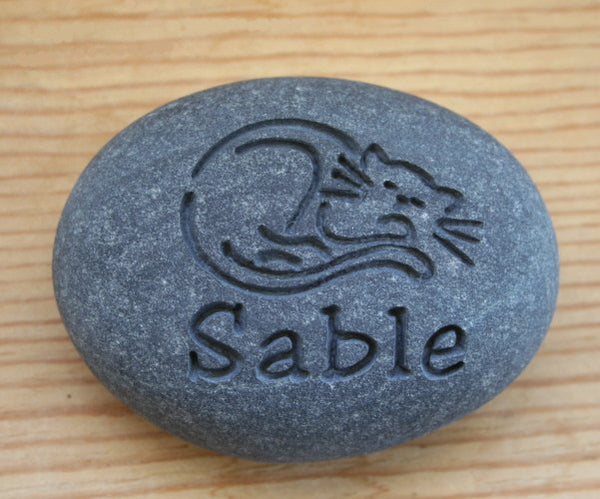 Engraved Cat Memorial - Customized Palm Size Stone Engraving