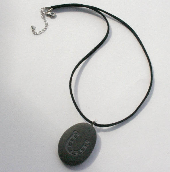 Horseshoe pendant necklace - Tiny PebbleGlyph(c) Pendant - engraved beach stone necklace