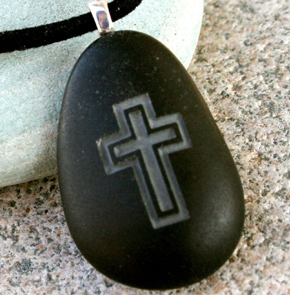 The Cross Necklace - Tiny PebbleGlyph (c) Pendant