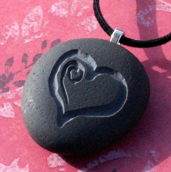 Sweet Heart Necklace - Tiny PebbleGlyph (C) - Engraved beach stones