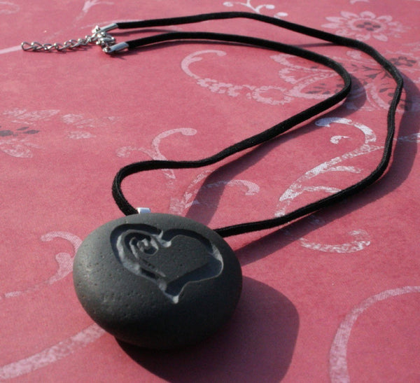 Sweet Heart Necklace - Tiny PebbleGlyph (C) - Engraved beach stones