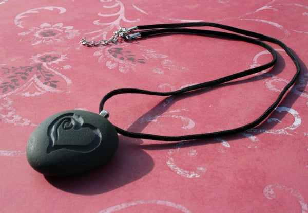 Sweet Heart Necklace - Tiny PebbleGlyph (C) - Engraved beach stones