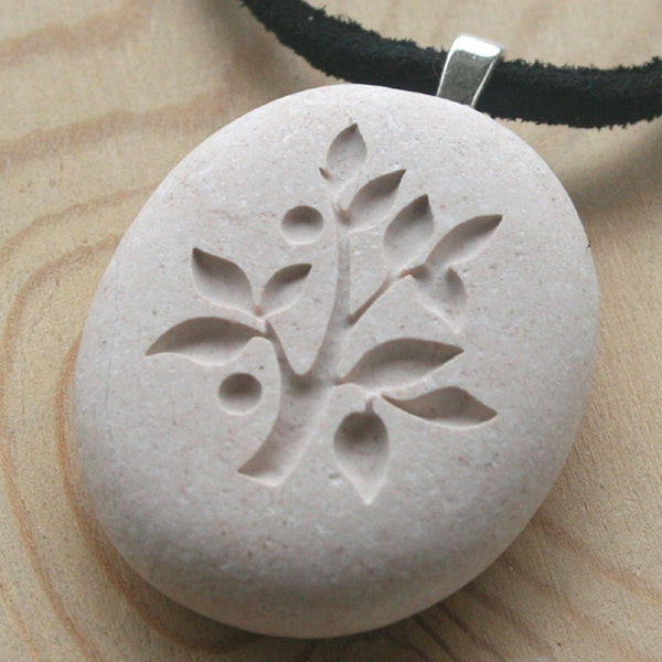 Tree of Life necklace - Hand engraved beach pebble necklace - Tiny PebbleGlyph (c) necklace