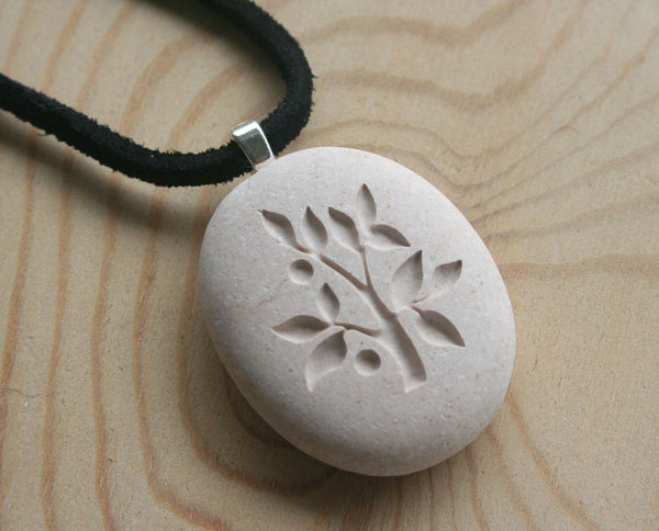 Tree of Life necklace - Hand engraved beach pebble necklace - Tiny PebbleGlyph (c) necklace