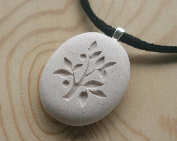 Tree of Life necklace - Hand engraved beach pebble necklace - Tiny PebbleGlyph (c) necklace