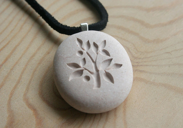 Tree of Life necklace - Hand engraved beach pebble necklace - Tiny PebbleGlyph (c) necklace