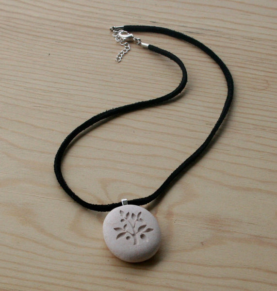 Tree of Life necklace - Hand engraved beach pebble necklace - Tiny PebbleGlyph (c) necklace