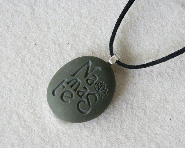 Namaste necklace - Engraved beach stone Tiny PebbleGlyph(c) Pendent
