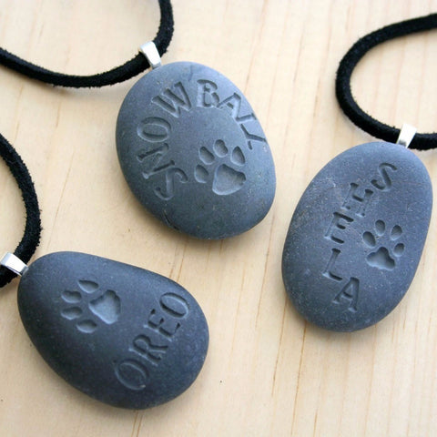 Personalized Wearable Memorial(c) - Tiny PebbleGlyph (c) pendant - Engraved pebble necklace