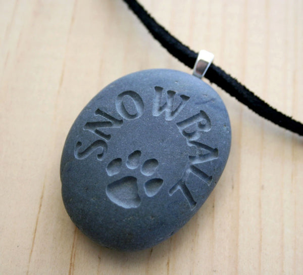 Personalized Wearable Memorial(c) - Tiny PebbleGlyph (c) pendant - Engraved pebble necklace