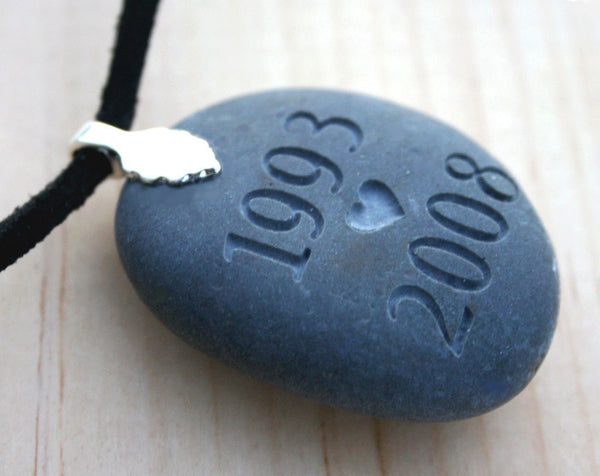 Personalized Wearable Memorial(c) - Tiny PebbleGlyph (c) pendant - Engraved pebble necklace