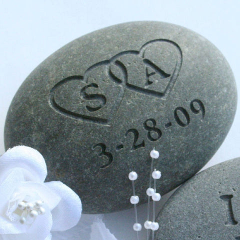 Custom Oathing Stone - Interlocking Hearts with Initials - for wedding, commitment ceremony or anniversary