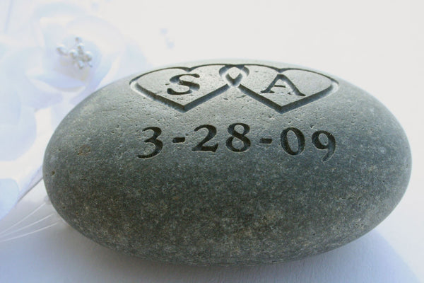 Custom Oathing Stone - Interlocking Hearts with Initials - for wedding, commitment ceremony or anniversary