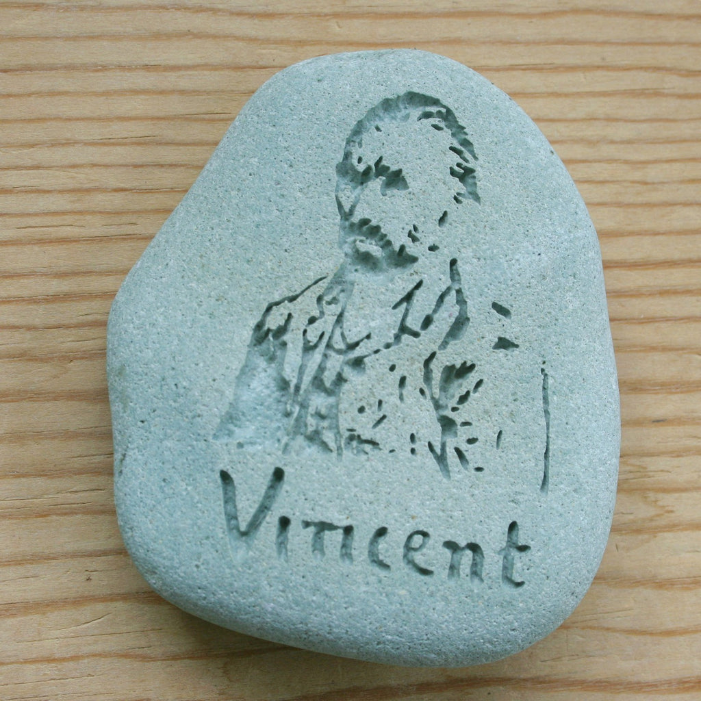 Van Gogh self portrait with autograph - Engraved Stone art - stone paperweight