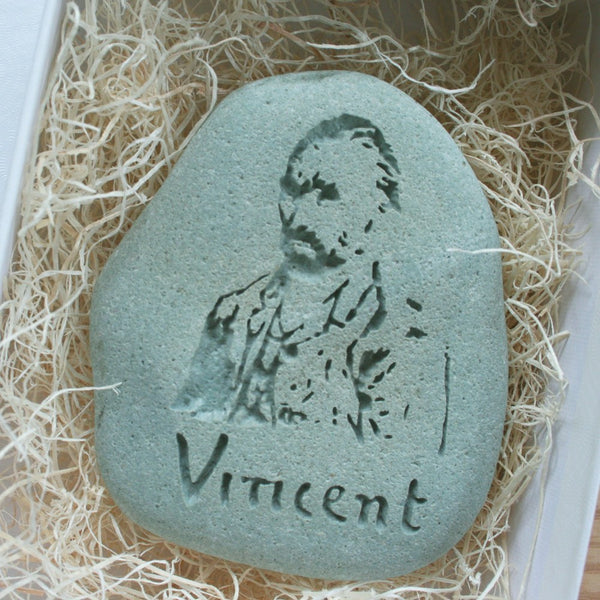 Van Gogh self portrait with autograph - Engraved Stone art - stone paperweight