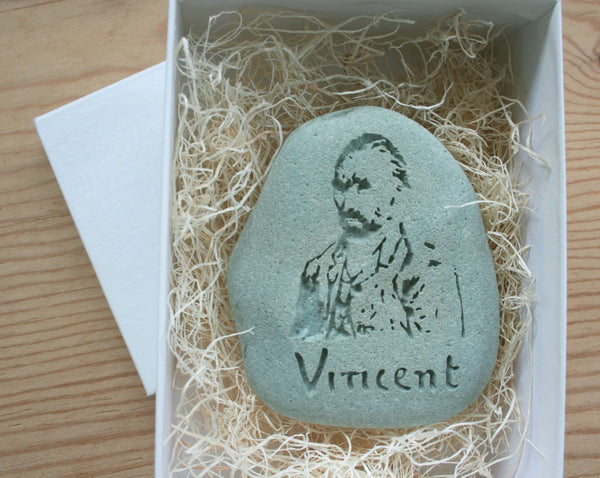 Van Gogh self portrait with autograph - Engraved Stone art - stone paperweight