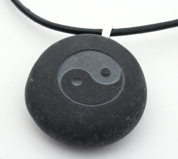 Tai Chi necklace - Tiny PebbleGlyph (C) - engraved pebble necklace