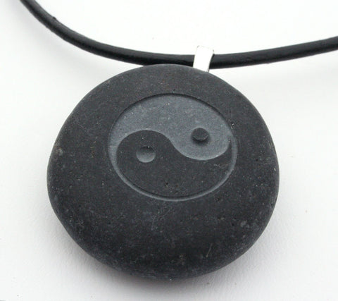 Tai Chi necklace - Tiny PebbleGlyph (C) - engraved pebble necklace
