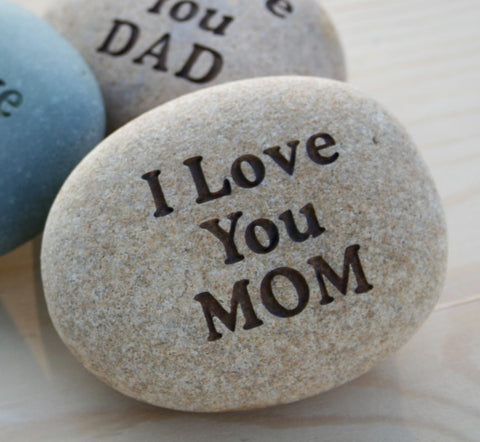 Love you Mom, Grandmom - custom engraved rock with you text - home decor - decoration and paperweight stone