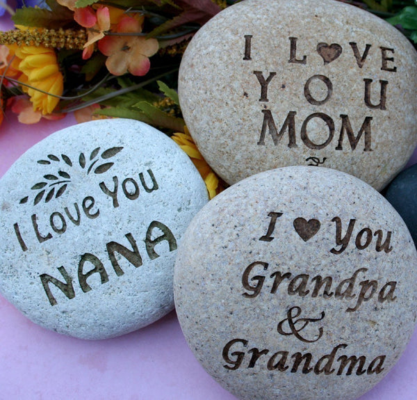 Love you Mom, Grandmom - custom engraved rock with you text - home decor - decoration and paperweight stone