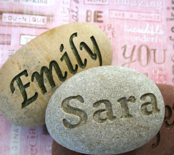 Customized Name Stone - Hand engraved name or word stones by SJ-Engraving