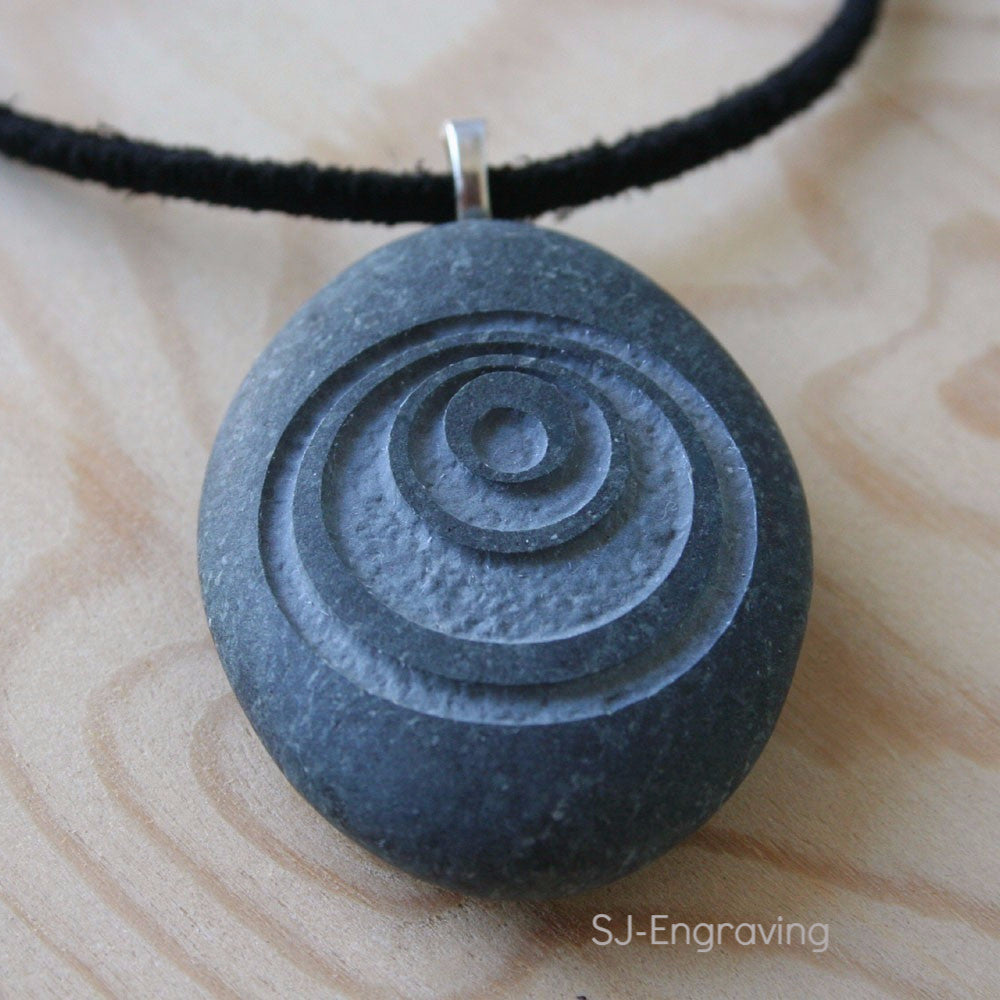 Crop Circle  - Tiny PebbleGlyph (c) Pendent with Cord - Engraved stone necklace