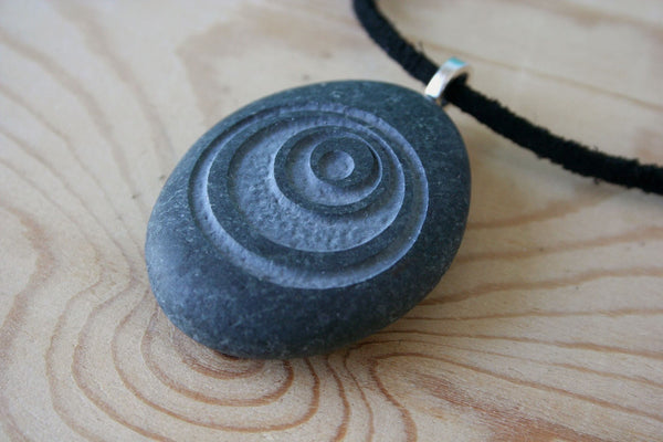 Crop Circle  - Tiny PebbleGlyph (c) Pendent with Cord - Engraved stone necklace