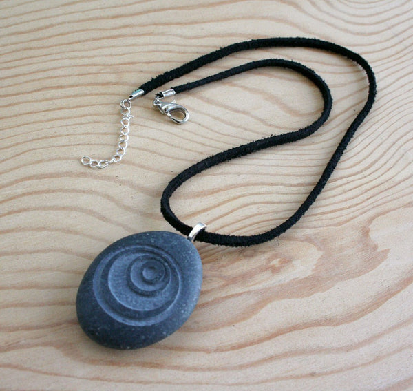 Crop Circle  - Tiny PebbleGlyph (c) Pendent with Cord - Engraved stone necklace
