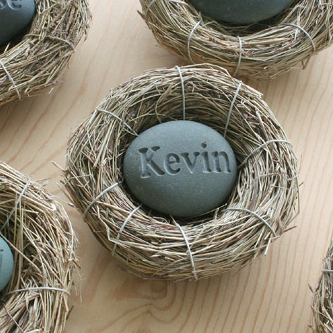 Baby's Nest (c) - Celebrate the newborn - Custom engraved stone in bird nest