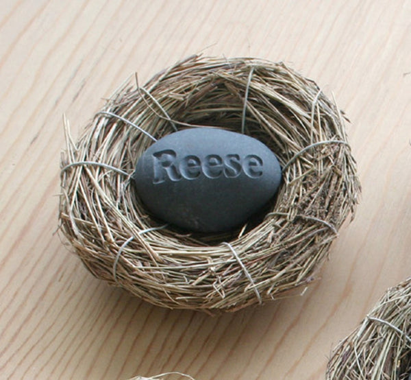 Baby's Nest (c) - Celebrate the newborn - Custom engraved stone in bird nest