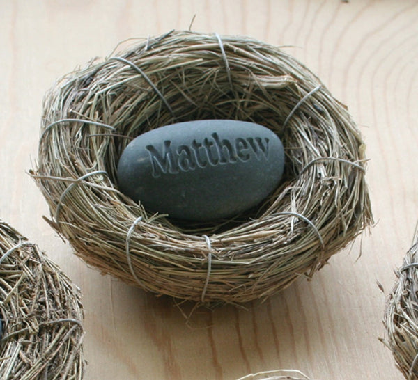 Baby's Nest (c) - Celebrate the newborn - Custom engraved stone in bird nest