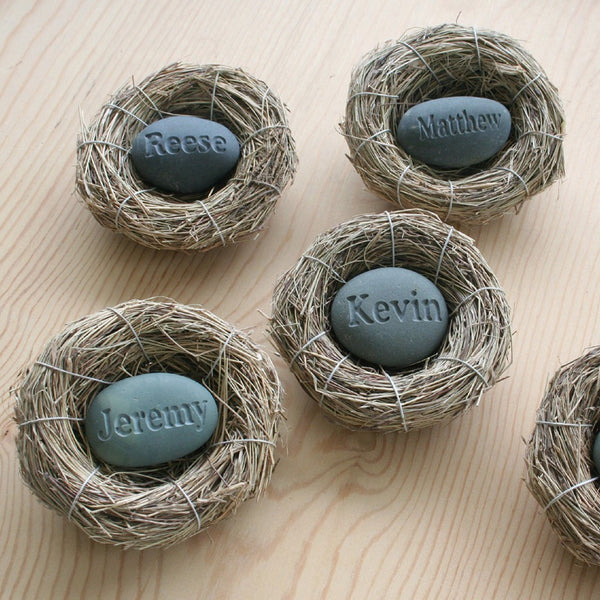 Baby's Nest (c) - Celebrate the newborn - Custom engraved stone in bird nest