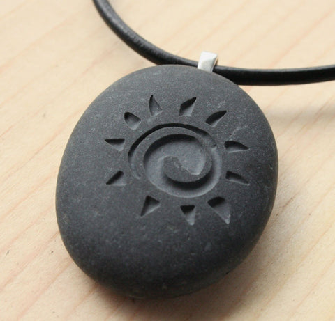 Sunshine Necklace - Tiny PebbleGlyph(c) Pendent - Natural stone pendants by SJ-Engraving