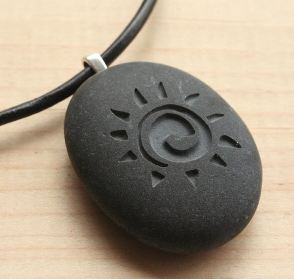 Sunshine Necklace - Tiny PebbleGlyph(c) Pendent - Natural stone pendants by SJ-Engraving