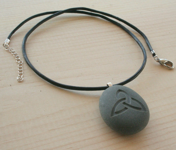 Celtic triquetra necklace - Tiny PebbleGlyph (C) pendant - engraved beach stone