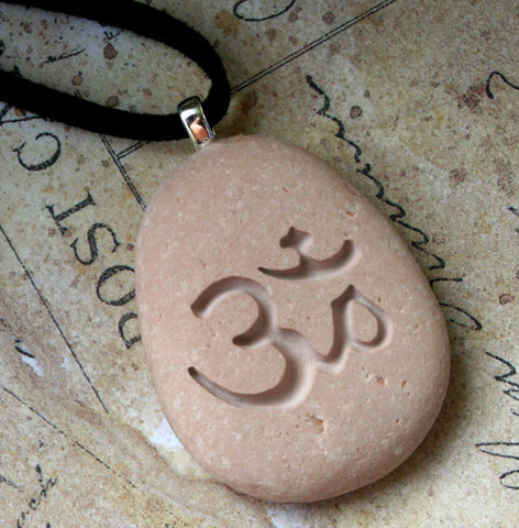 Om necklace - Tiny PebbleGlyph (c) Pendant - engraved pebble necklace