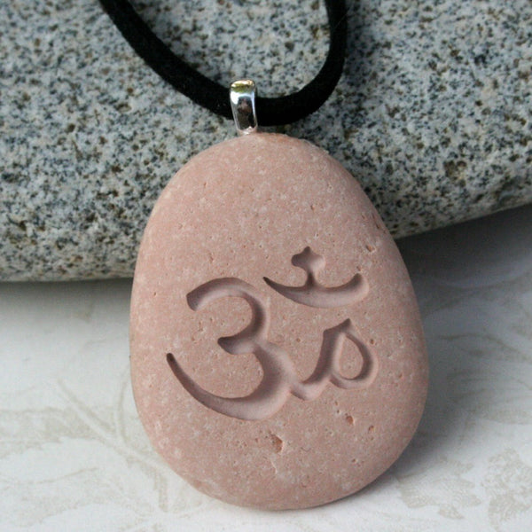 Om necklace - Tiny PebbleGlyph (c) Pendant - engraved pebble necklace