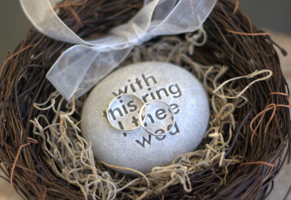 Wedding ring bearer nest - With this ring I thee wed - Merry Pebble (TM) Collection by SJ-Engraving - for wedding, commitment ceremony