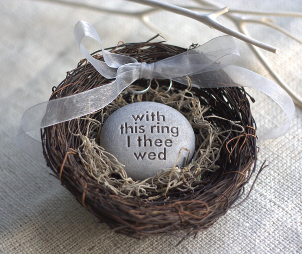 Wedding ring bearer nest - With this ring I thee wed - Merry Pebble (TM) Collection by SJ-Engraving - for wedding, commitment ceremony