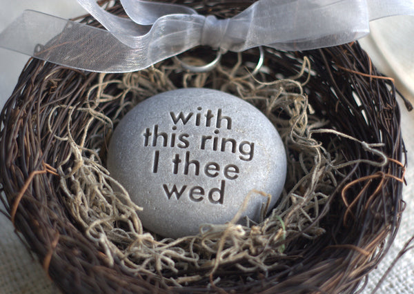 Wedding ring bearer nest - With this ring I thee wed - Merry Pebble (TM) Collection by SJ-Engraving - for wedding, commitment ceremony