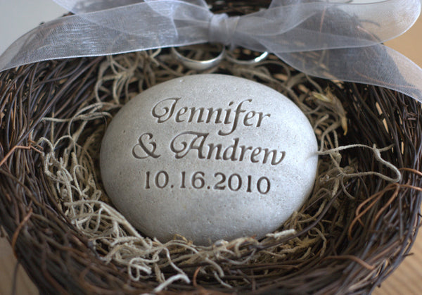 Personalized wedding ring pillow nest - oathing stone in nest ring bearer for wedding ceremony